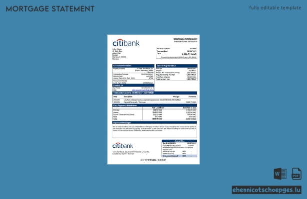 Citibank Marokko Hypothekenabrechnung – Beispiel-Word- und PDF-Datei (Vorschau)